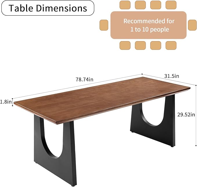 Wooden Executive Office Desk Computer Table Multi-Sized High Cost Performance Stylish Design Metal Legs Versatile Use for Office or Dining Casual Table (Walnut Color, 78.74in)