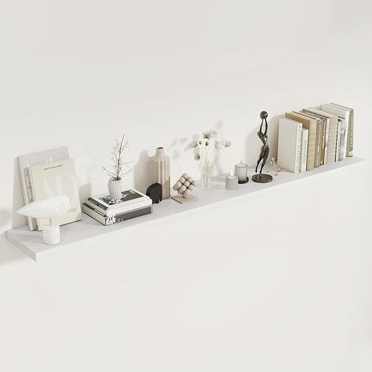 Fun Memories 72 Inch Floating Shelves for Wall, 8 Inch Deep Floating Shelf, Large Shelves with Invisible Bracket for Books|Storage, Rustic Wood Wall Shelf for Bedroom, Kitchen, Living Room, White