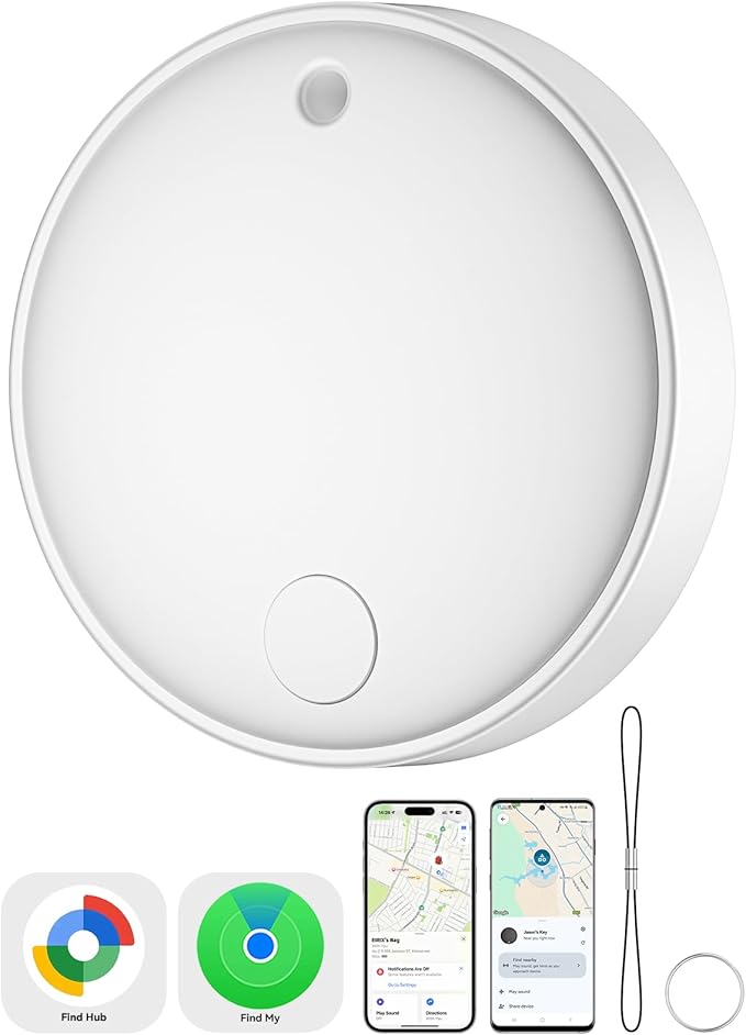 Dual System Smart Tag Tracke for iOS and Android, Smart Bluetooth Tracker Work with Apple Find My or Google Find Hub App, Keys Finder Item Locator, IP67 Waterproof (White, 1 Pack)