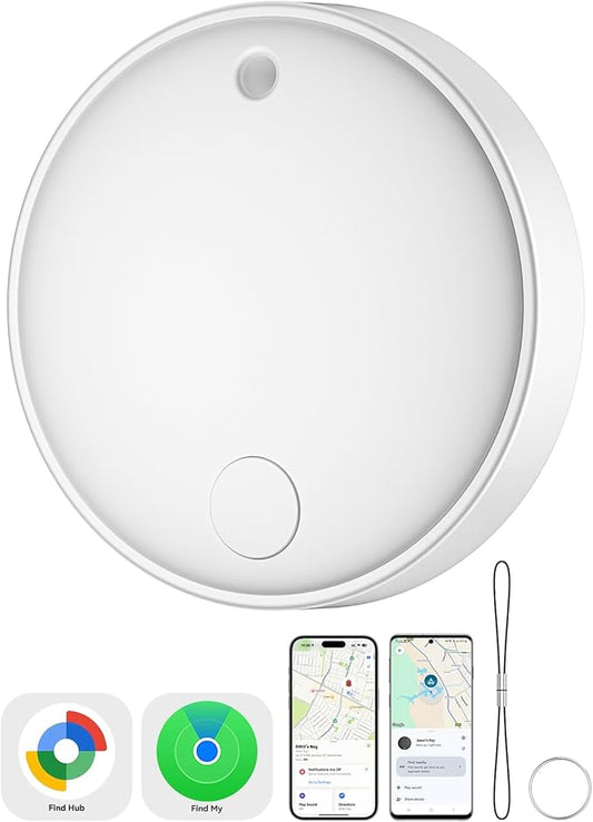 Dual System Smart Tag Tracke for iOS and Android, Smart Bluetooth Tracker Work with Apple Find My or Google Find Hub App, Keys Finder Item Locator, IP67 Waterproof (White, 1 Pack)