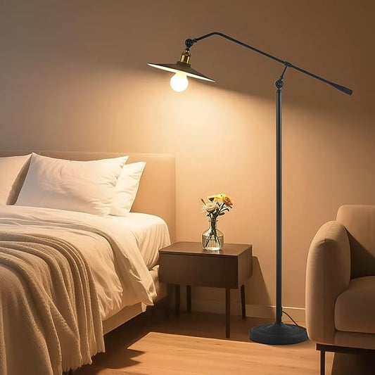 Swing Arm Floor Lamp with Smart Remote Control and Bluetooth Dimming,Living Room Corner Bedroom Office Library Farmhouse Reading Standing Lights, Bright Adjustable Black Rustic Industrial Home Decor
