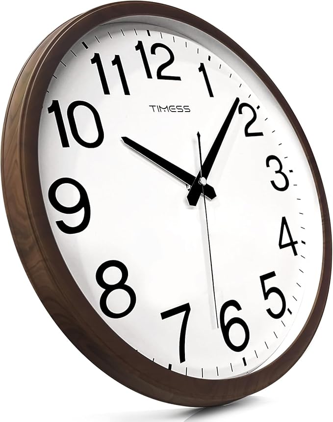 Wall Clock, Classic Wood Style Finish, 13 Inch Non-Ticking Silent Battery Operated Analog Clock, Ideal Retro Decor for Home, Bedroom, Living Room, Kitchen, Bathroom, Office(Wood Brown)