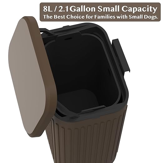 PAWZIDEA Wall Mount Dog Poop Trash Can Outside, 2.1 Gallon Small Dog Waste Bin with Lid, Activated Carbon Odor Control, Waterproof Metal Pet Waste Disposal Container, Fence Hang Poop Proof Garbage Can