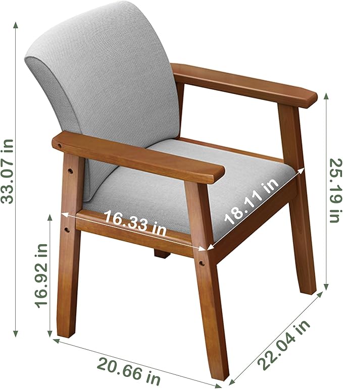 Solid Wood Upholstered Dining Chair, Mid Century Modern Dining Room Chair with Curved Backrest and Armrest for Kitchen, Living Room, Study Room, Walnut and Gray