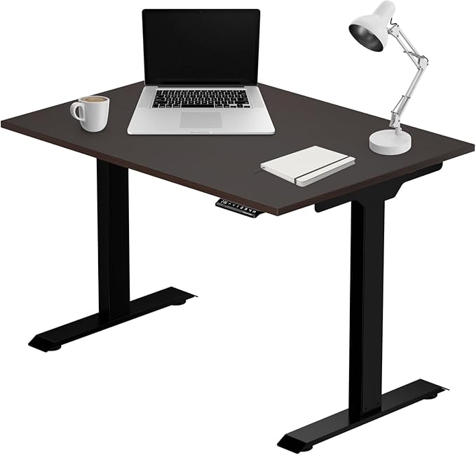 Progressive Desk Stand Up Electric Standing Desk, Compact Home Office Table, Black Frame and Roasted Walnut MDF Tabletop Prime Ryzer 42" x 24"