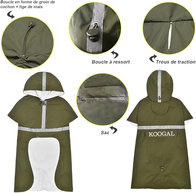 Pet Large Dog Raincoat Apparel Poncho Waterproof for Medium Large Sized for Dog Raincoat Clothes Jacket (4XL, Green)