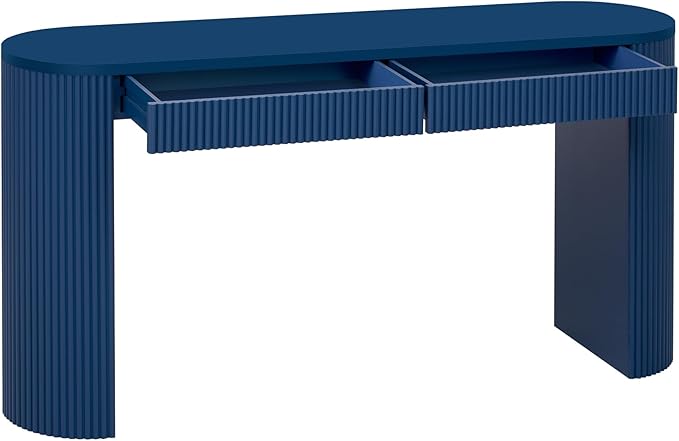 58.2" Entryway Table with Large Top and Dual Drawers,Console Table with Arched Sturdy Legs Stripe Design,Pine Veneer Sofa Table with Adjustable Feet for Living Room, Hallway,Foyer, Kitchen