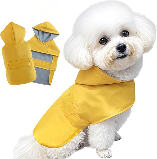 Dog Raincoat Dog Rain Jacket Poncho Waterproof Pet Rain Suit Double Layer Breathable Lining Hooded Leash Hole Adjustable Puppy Small Medium Dogs,Yellow,XL