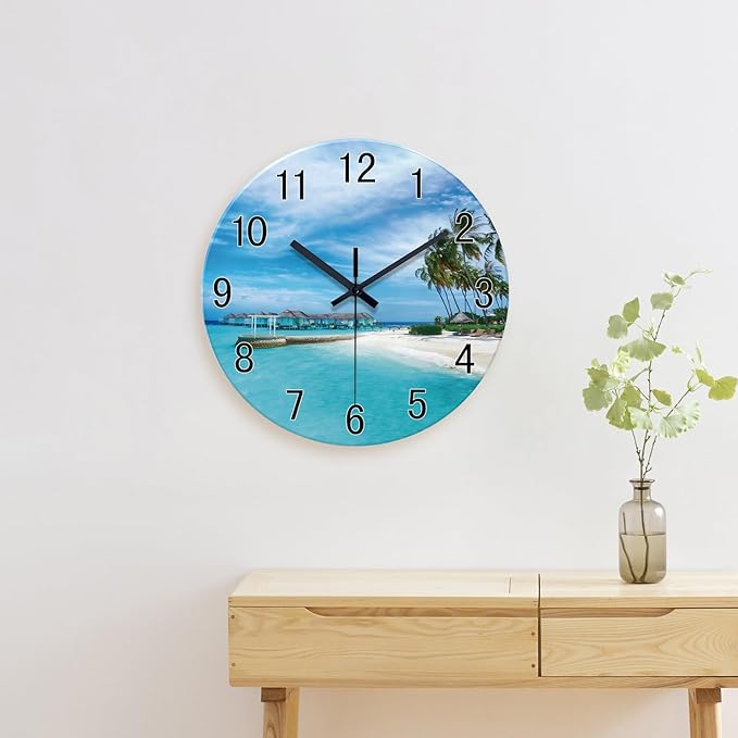 XFM Beach Wall Clock Hawaii Summer Blue Ocean Clocks 20 Inch Silent Non-Ticking Battery Operated Large Coastal Nautical Clock Decorative for Home Kitchen Living Room Office