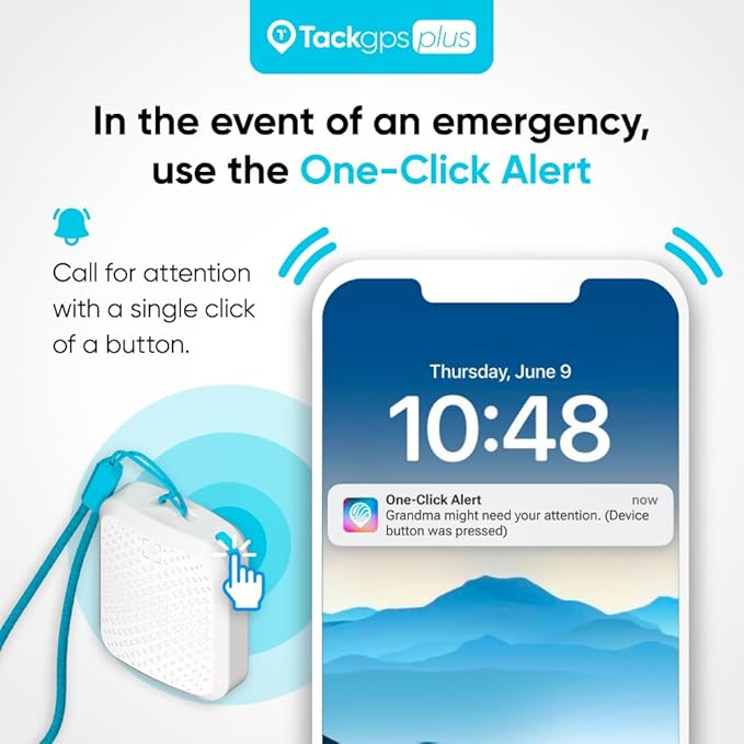 Tack GPS Plus Care Bundle with Lowest Monthly fee + 30 Days Battery Life. Fall Detection + SOS Alerts + Indoor Elevation Finder - for Kids, Elderly, Autism, Alzheimer, Dementia, Special Needs