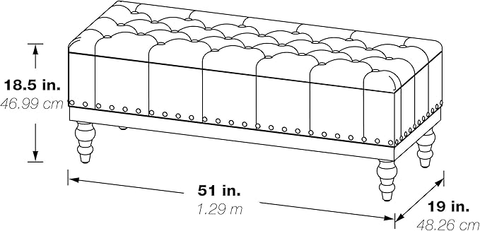 OSP Home Furnishings Landis Button Tufted Padded Top Storage Bench with Brushed Legs, Sea Blue Fabric