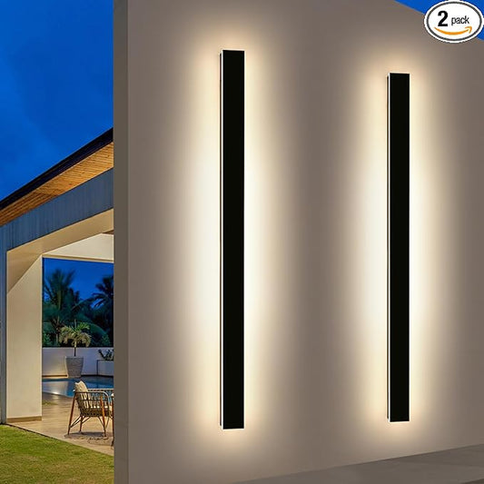 2 Pack Modern Outdoor Wall Light, 3000K Warm White 71inch LED Wall Sconce, IP65 Waterproof Exterior Lighting, Black Aluminium Minimalist Long Wall Lamp for Patio, Garage, Yard