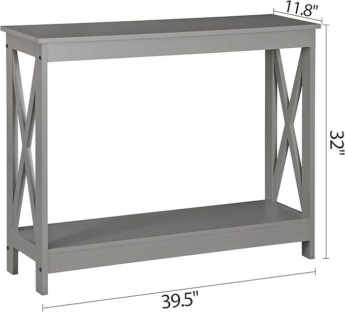 SUPER DEAL Console Table 39.5”, 2-Tier Narrow Sofa Side Table with Storage Shelf, Entrance Table for Hallway/Foyer/Living Room/Corridor/Office, Grey