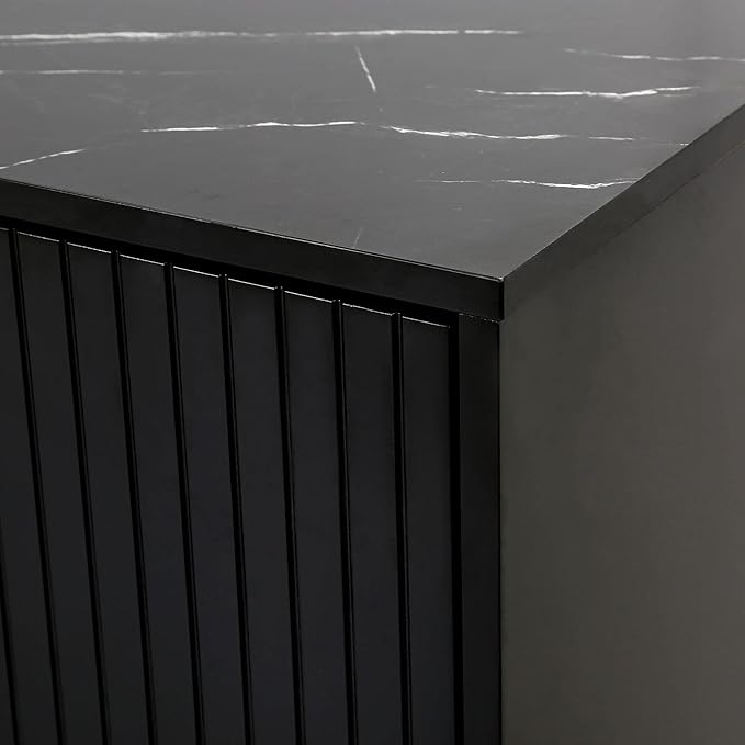 Modern 60'' Large Storage Cabinet Sideboard, Wooden Console Table Kitchen Buffet Cabinet with Metal Handles & Legs and Adjustable Shelves for Living Room Kitchen Entryway (Black-1)