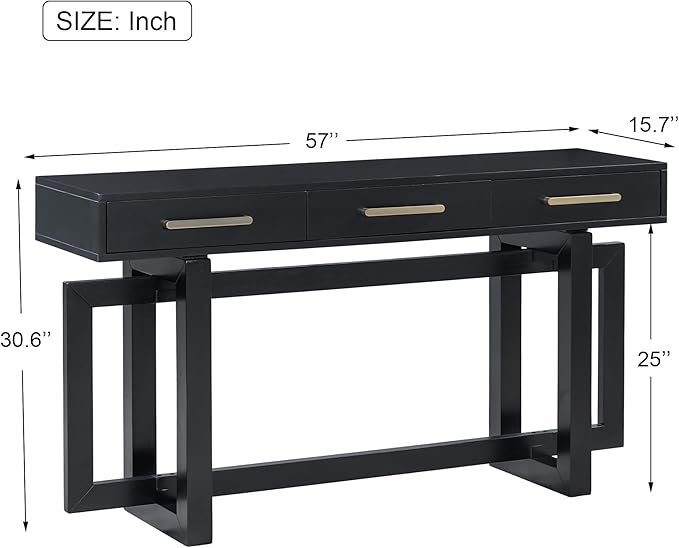 Contemporary Modern Entryway Console Table 57-Inch Extra Long Entry Sofa Table with Storage Drawers for Living Room Hallway, Black