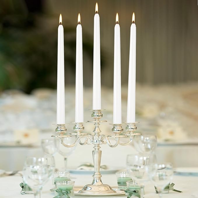 36 Pack White Taper Candles, 7-8 Hours Burn Time, Unscented, Smokeless and Dripless, 0.8 x 10 Inch Dinner Candle Set for Household, Wedding, Party and Home Décor Candlesticks