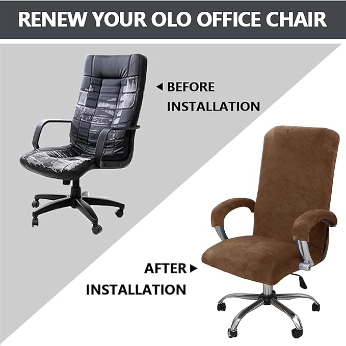 Velvet Plush Stretchable Office Desk Chair Cover - Cat Proof Elastic Comfy Protector for Ergonomic Office Chair with Wheels and Armrests, Fits Mesh and Executive Office Chairs, Removable, Brown, XL