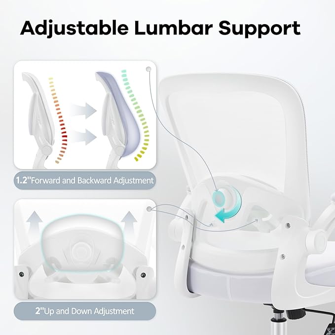 Office Chair,Ergonomic Mesh Desk Chair with Adjustable Lumbar Support,Computer Chair with Flip-up Armrests, Rolling Executive Chairs, Home Office Chair(White)