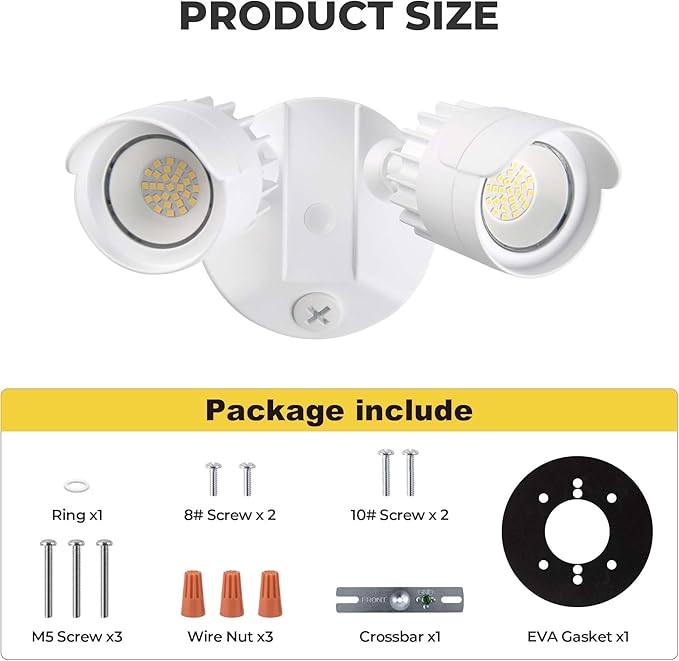 LED Flood Lights Outdoor, 34W 3500LM 5000K Daylight, IP65 Waterproof Security Lights with 2 Adjustable Heads, Exterior Wall Light for Patio, Garage, Yard (White)