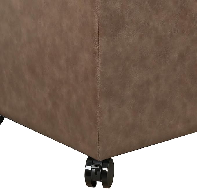 Joveco 24" Linen Storage Ottoman Bench with Wheels, Rectangle Foot Rest Stool for Living Room, Bedroom, Entryway, Earthy Light Brown Veining