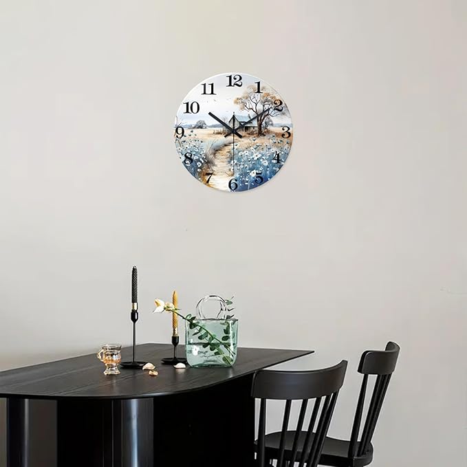 XNM Kitchen Wall Clocks Battery Operated 14 Inch Blue Wall Clock Silent Wood Farmhouse Clock for Wall(No Solid Wood, It is with MDF Material)