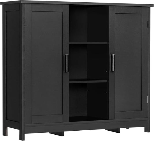 Iwell Storage Cabinet with 2 Doors and 4 Storage Shelves, Bathroom Cabinet, Cupboard for Living Room, Home Office, Entryway, Black