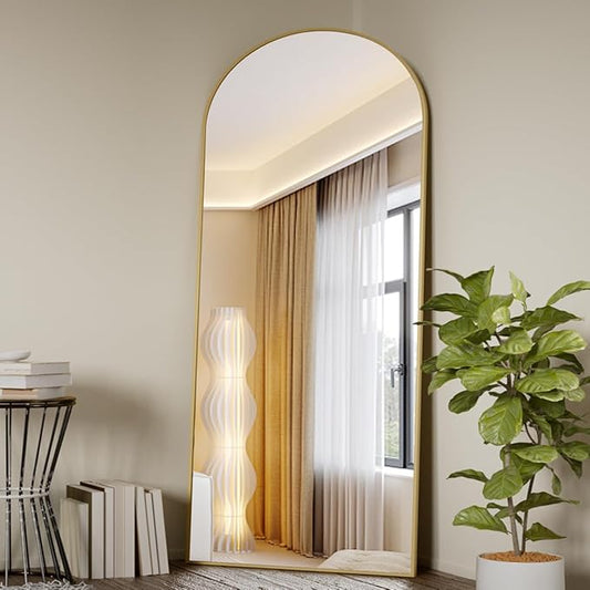 Koonmi Arched Full Length Mirror, 71"x26" Full Body Floor Mirror Standing Hanging or Leaning Wall, Full Body Mirror with Stand, Aluminum Alloy Thin Frame for Bedroom Living Room, Gold