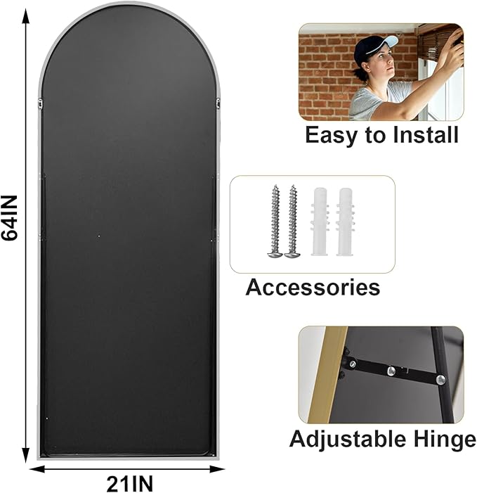 HARRITPURE 64"x21" Arched Full Length Mirror Free Standing Floor Mirrors Leaning Hanging Mounted Mirror Aluminum Frame Modern Home Decor for Living Room Bedroom Cloakroom,Silver