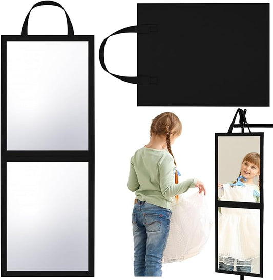 Foldable Portable Full Length Mirror for Dorm Dance Backstage Camping Travel Hanging Folding Makeup Body Mirror for Dancers Artists Home Aestheticians Spa(Black,33.5" X 13.4")