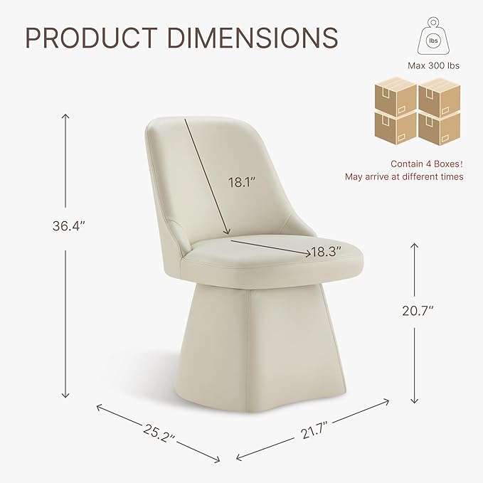 Swivel Dining Chairs Set of 4, Upholstered Mid Century Modern Deskchair with High Back, Faux Leather Kitchen Chairs for Dining Room, Bedroom, Dressing Room, Cream