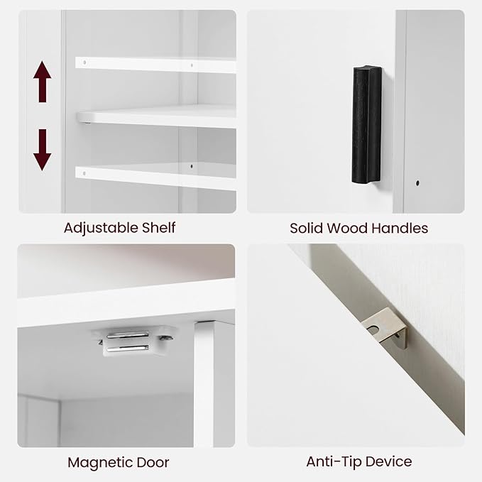 Iwell Storage Cabinet with 2 Doors and 4 Storage Shelves, Credenza Buffet Cabinet, Bathroom Cabinet for Living Room, Entryway, Home Office, White