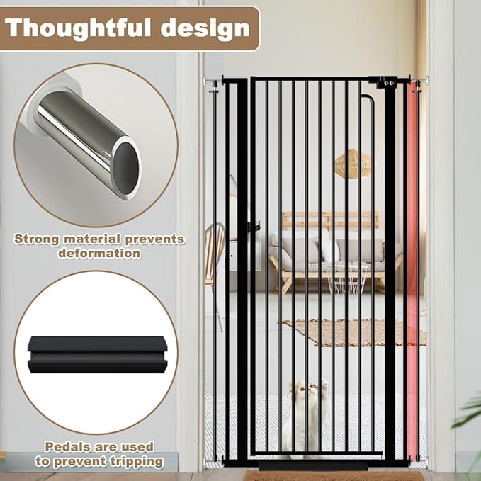 57" Extra Tall Cat Gate 52.76'' - 57.48'' Extra Wide Dog Gate Indoor, Walk Through Swing Auto Close Safety Baby Gates with Door, Pet Gate Toddler Kids Child for Stairs, Doorways
