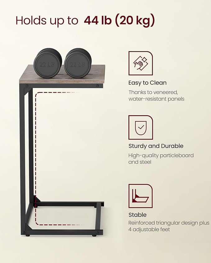 VASAGLE C Shape End Table, Small Coffee Table For Couch Or Sofa, Industrial Side Table In Living Room, Bedroom, 13.8 x 21.7 x 26 Inches, Greige and Classic Black ULNT052B02