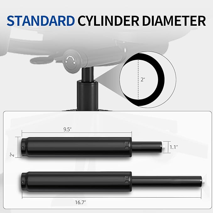 Office Chair Gas Lift Cylinder Fits Most Desk Chairs and Gaming Chairs Long Stroke Hydraulic Pneumatic Shock Piston Heavy Duty 500Lbs (9.5in Cylinder Length)
