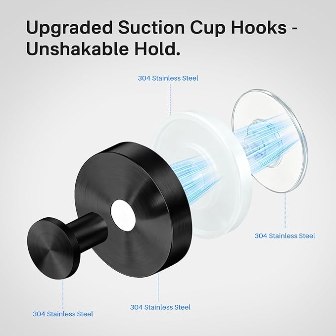Suction Cup Hooks Stainless Steel Shower Hooks No Drill Towel Hooks Removable Wreath Hanger for Front Door, Bathroom Wall, Kitchen, Glass, Mirror (2 Pack)