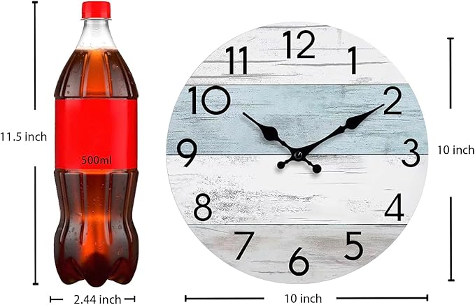 Wall Clock Silent Non-Ticking Wooden Clocks Battery Operated 10 Inch Small Country Retro Rustic and Beach Style Decorative for Living Room, Kitchen, Home,Bathroom, Bedroom (Blue)
