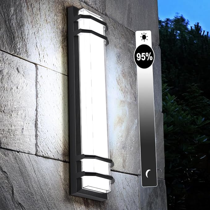 Sytmhoe 23.6in Large Outdoor Wall Lights, 36w 6000K LED Dimmable Modern Porch & Patio Wall Light Fixture, Black Exterior Sconce Wall Mounted Lights for Garage Living Room Courtyard House(6000K)