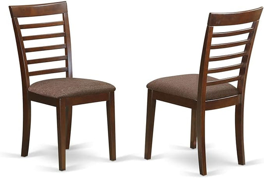 East West Furniture MLC-MAH-C Milan Dining Room Chairs - Linen Fabric Upholstered Wood Chairs, Set of 2, Mahogany