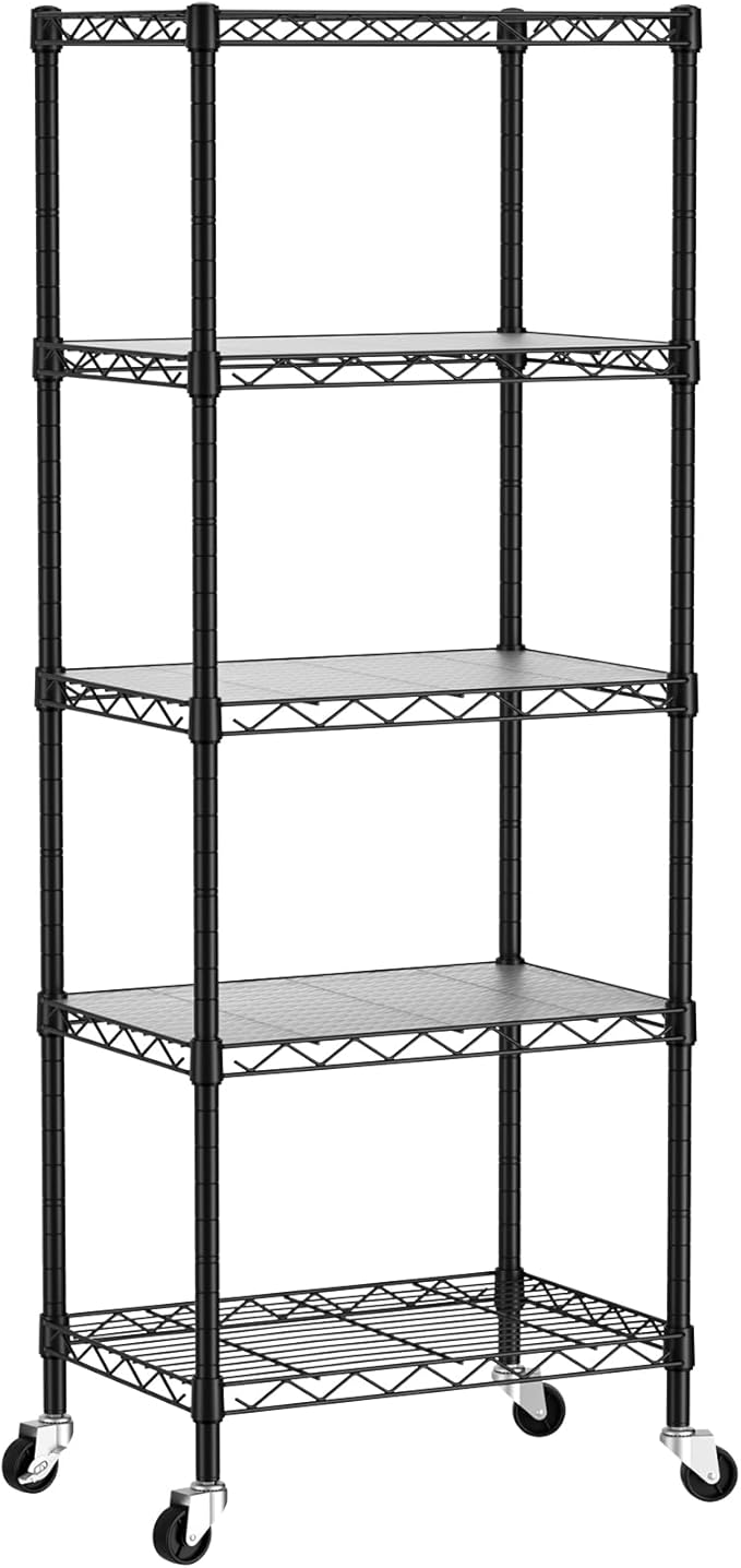 SINGAYE 5 Small Wire Shelves Kitchen Pantry Close Home Organizers and Storage Bathroom Shelf Laundry Room Organization Adjustable Book Metal Garage Shelving Unit