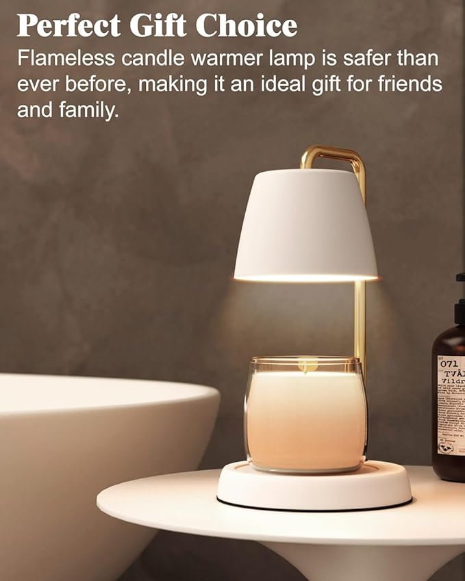 Candle Warmer Lamp with Timer and Dimmer - Electric Candle Lamp Warmer for Jar Candles - Ideal Home Decor Gift for Women, Daughter, and Mom - Includes 2 Bulbs (White & Gold)