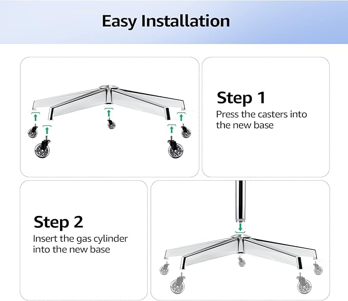 MASTERY MART 28 Inch Office Chair Base, Heavy Duty 2400 Lbs, Reinforced Metal Desk Chair Replacement, Universal Gas Cylinder Hole Caster Socket, Silver