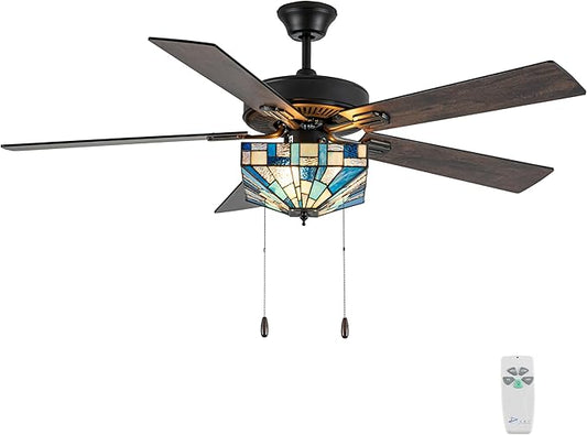 RIVER OF GOODS 52" W Sorrel Indoor Tiffany Stained Glass Ceiling Fan with Remote Control