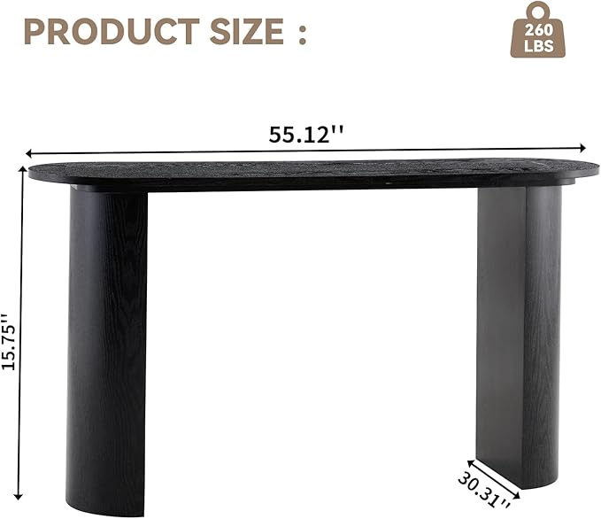 LKTART 55" Black Console Table for Entryway, Couch Tables Behind Sofa, Space-Saving Wooden Entry Foyer Hallway Table, Modern Console Sofa Tables for Hallway Organization