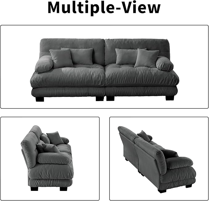 94.4” Loveseat Sofa, 2 Seater Modular Sectional Sofa, Grey Large Sectional Fluffy Couch Set, Chenille Cloud Couch with 4 Pillows, Deep Seat Sofas for Living Room