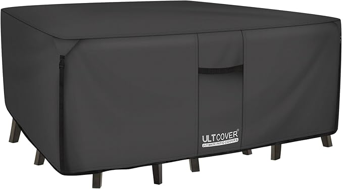 ULTCOVER 600D Tough Canvas Heavy Duty Rectangular Patio Table and Chair Cover - Waterproof Outdoor General Purpose Furniture Covers 136 x 74 inch, Black