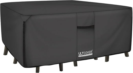 ULTCOVER 600D Tough Canvas Heavy Duty Rectangular Patio Table and Chair Cover - Waterproof Outdoor General Purpose Furniture Covers 136 x 74 inch, Black