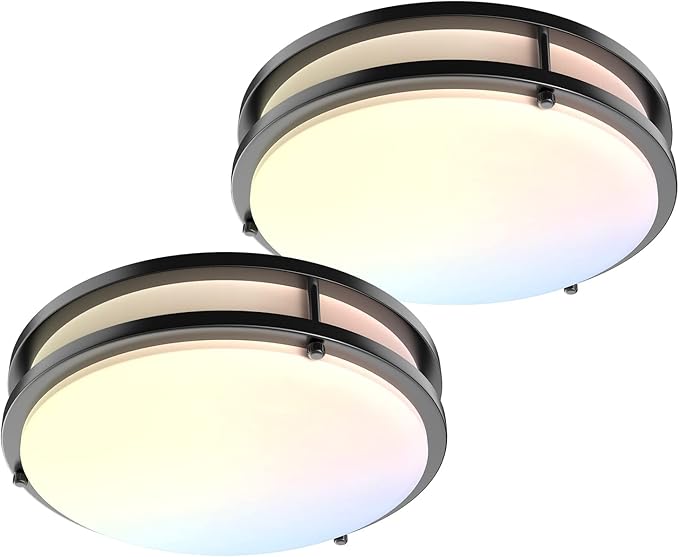 LED Flush Mount Ceiling Light Fixture - 13inch 40W[500W Equiv] 4000lm Dimmable Kitchen Light Fixtures, 3000K/4000K/5000K Black Ceiling Lamps for Bedroom, Bathroom, Hallway, Laundry, Stairwell-2Pack