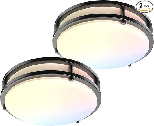 LED Flush Mount Ceiling Light Fixture - 13inch 40W[500W Equiv] 4000lm Dimmable Kitchen Light Fixtures, 3000K/4000K/5000K Black Ceiling Lamps for Bedroom, Bathroom, Hallway, Laundry, Stairwell-2Pack