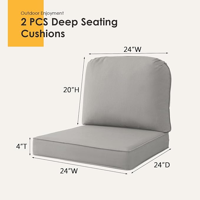 Outdoor Sunbrella Cushions for Patio Furniture Set of 2, 24"x24" Water Repellent Chair Cushions Removable Seat Bottom & Back Cushion Covers for Chair, Sofa, Couch, Specrtum Pebble