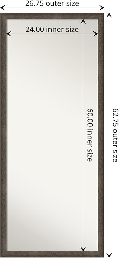 Amanti Art Bronze Full Length Mirror, 63x27 Dappled Light Bronze Narrow Tall Free Standing Body Wall Mirror Full Length for Dressing, Modern Wood Frame, Lean on Floor or Hang, Wall Decor